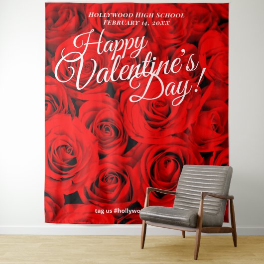 Valentinstag-Rote Rosen | Foto Selfie Backdrop Wandteppich (Beispiel)
