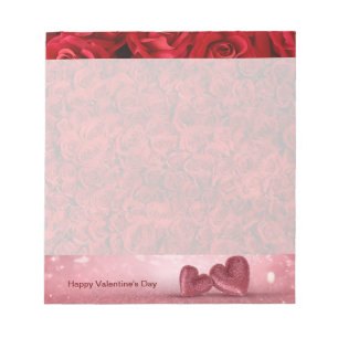 Valentinstag Rote Rosen und rote Herzen Notizblock