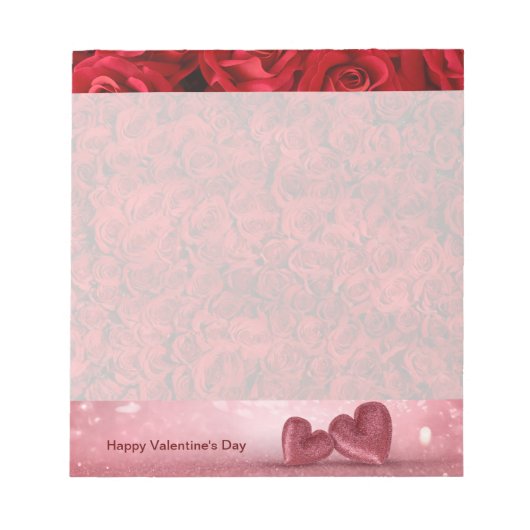 Valentinstag Rote Rosen und Rotes Herz Notizblock (Vorderseite)