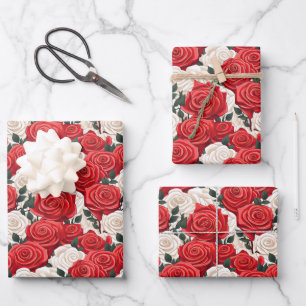 Valentinstag Rote und Weiße Rose Geschenkpapier Set