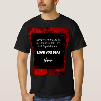 Valentinstag Roter Blumenrahmen Benutzerdefinierte T-Shirt