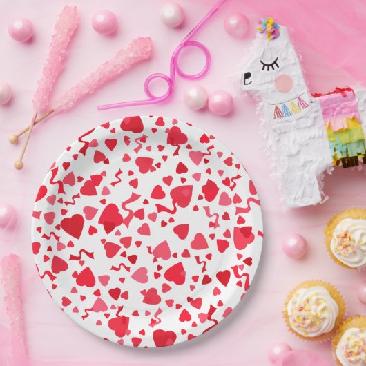 Valentinstag Roter Confetti Herz Pappteller (Party)