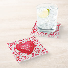 Valentinstag Roter Konfetti Herz Muster Glasuntersetzer