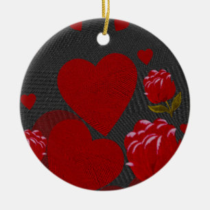 Valentinstag, rotes Herz, graue rote Rose Keramik Ornament