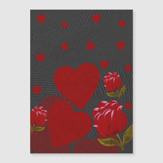 Valentinstag, rotes Herz, graue rote Rose Magnetkarte (Vorderseite)
