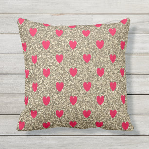 Valentinstag Rotes Herz Muster Glitzernd Golden Kissen