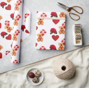 Valentinstag Rotes Herz Teddy Bärenkraft Geschenkpapier