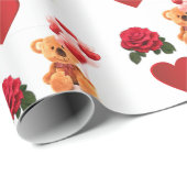 Valentinstag Rotes Herz Teddy Bärenkraft Geschenkpapier (Rolleneckpunkt)