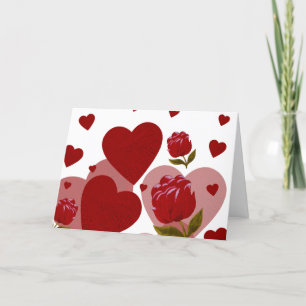 Valentinstag, rotes Herz und rote Rosen Feiertagskarte