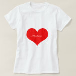 Valentinstag Rotes Herz Weißes Monogramm Custom T-Shirt<br><div class="desc">Gedruckt mit einem großen Herz Muster in solidem weißem Hintergrund mit Textvorlage für den Namen!</div>