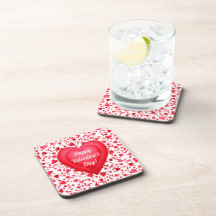 Valentinstag Rotes Konfetti-Herzen-Muster Getränkeuntersetzer