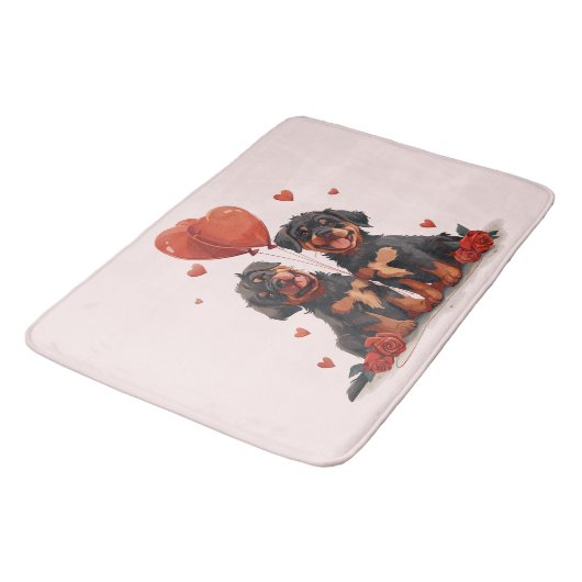 Valentinstag Rottweiler Hunde Badematte (Schrägansicht)