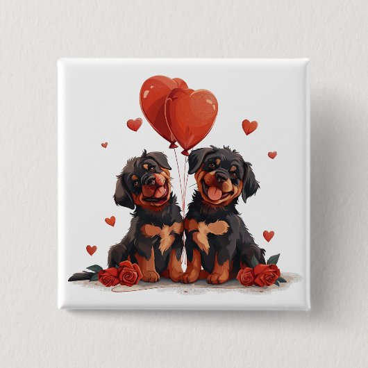 Valentinstag Rottweiler Hunde Button (Vorderseite)