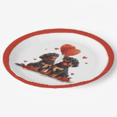 Valentinstag Rottweiler Hunde Pappteller (Schrägansicht)