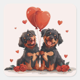 Valentinstag Rottweiler Hunde Quadratischer Aufkleber
