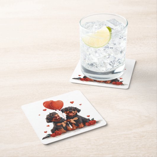 Valentinstag Rottweiler Hunde Rechteckiger Pappuntersetzer (Vor Ort)