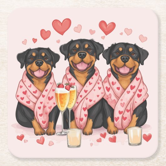 Valentinstag Rottweiler Hunde Rechteckiger Pappuntersetzer (Vorderseite)