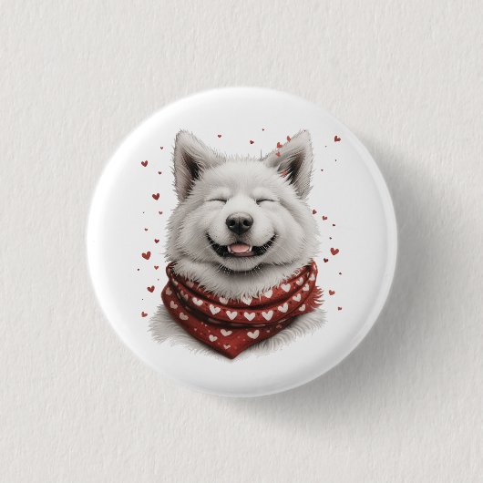 Valentinstag Samojede Hund Button (Vorderseite)