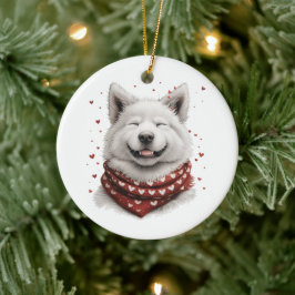 Valentinstag Samojede Hund Keramik Ornament