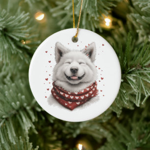 Valentinstag Samojede Hund Keramik Ornament