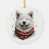 Valentinstag Samojede Hund Keramik Ornament (Vorne)