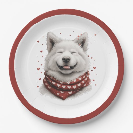 Valentinstag Samojede Hund Pappteller (Vorderseite)