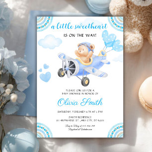 Valentinstag Schatz Blaues Flugzeug Baby Shower Einladung