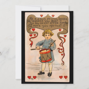 Valentinstag-Schlagzeugerjunge Vintage Feiertagskarte