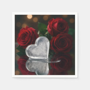 Valentinstag Schmelzendes Eis Wärme Mit Roten Rose Serviette