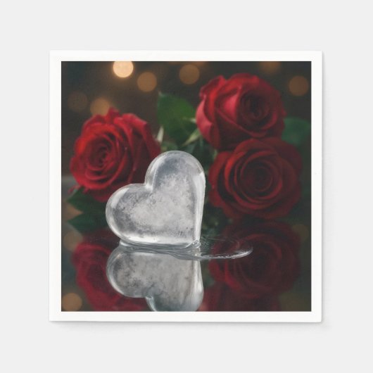 Valentinstag Schmelzendes Eis Wärme Mit Roten Rose Serviette (Vorderseite)