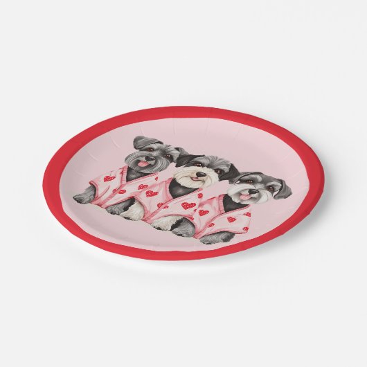 Valentinstag Schnauzer Hunde Pappteller (Schrägansicht)