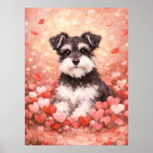 Valentinstag Schnauzer mit Herzen Poster (Vorne)