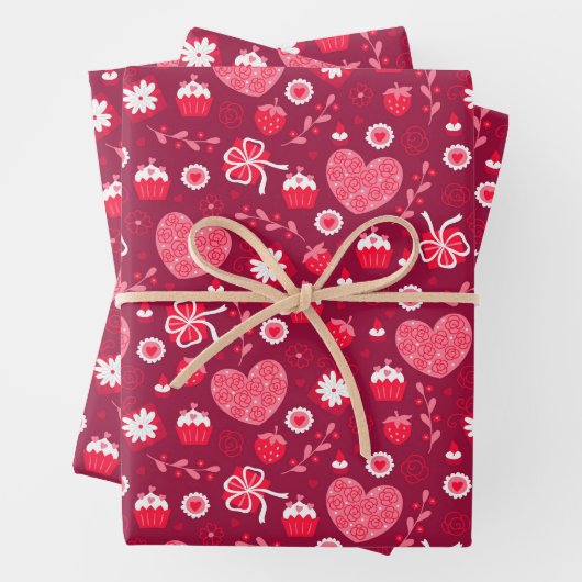 Valentinstag Schokolade Cupcakes Erdbeeren Geschenkpapier Set (Beispiel)