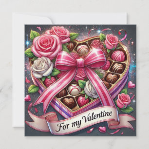 Valentinstag Schokolade und Rose Feiertagskarte