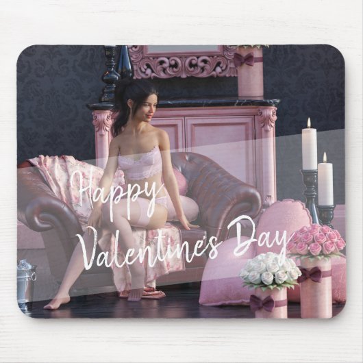 Valentinstag Schönheit in Fingerie auf dem Sofa Mousepad (Vorne)