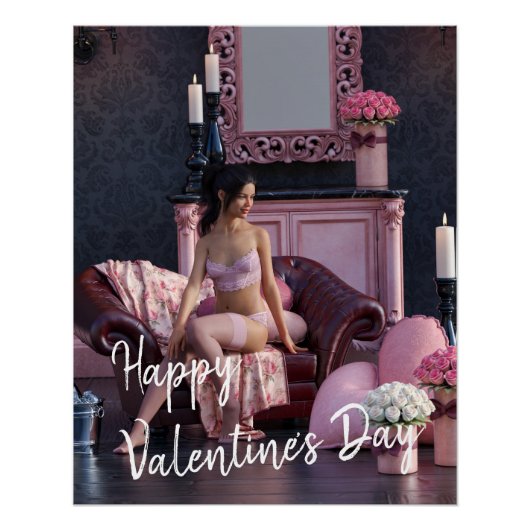 Valentinstag Schönheit in Fingerie auf dem Sofa Poster (Vorderseite)