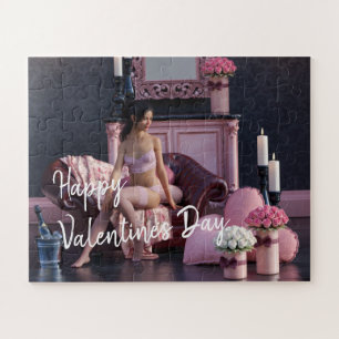 Valentinstag Schönheit in Fingerie auf dem Sofa Puzzle