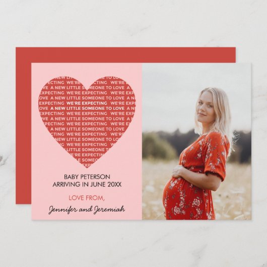 Valentinstag Schwangerschaftsankündigung rosa Ankündigung (Vorne/Hinten)