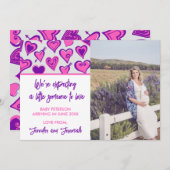 Valentinstag Schwangerschaftsankündigung rosa lila Ankündigung (Vorne/Hinten)