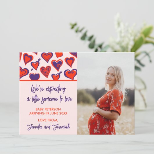Valentinstag Schwangerschaftsankündigung roten Kar Ankündigung (Stehend Vorderseite)