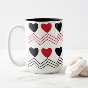 Valentinstag Schwarz Rote Herzen Chevron Streifen Zweifarbige Tasse