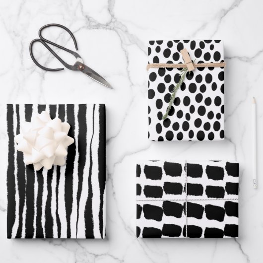 Valentinstag Schwarz-Weiß-Stil modern Geschenkpapier Set (Vorderseite)