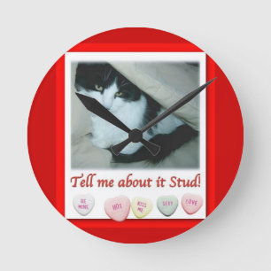 Valentinstag Schwarze und Weiße Katze Runde Wanduhr