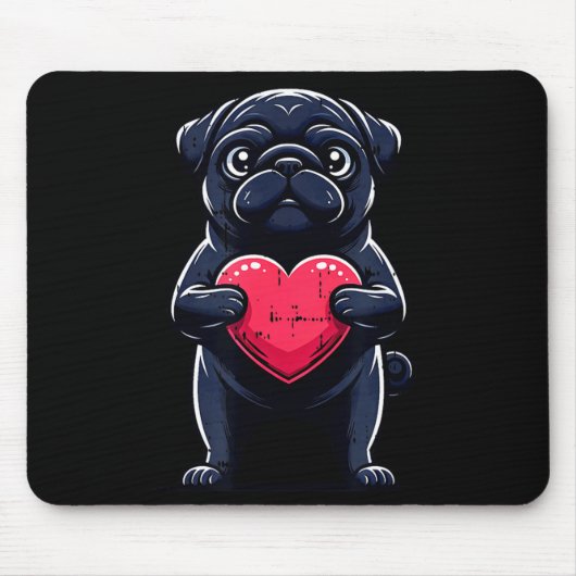 Valentinstag Schwarzer Pug Herz Lustiger Hund Mama Mousepad (Vorne)