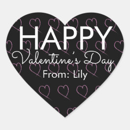 Valentinstag Scribble Hearts Pink Black Herz-Aufkleber