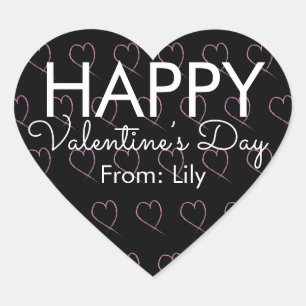 Valentinstag Scribble Hearts Pink Black Herz-Aufkleber