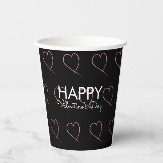 Valentinstag Scribble Hearts Pink Black Pappbecher (Vorderseite)