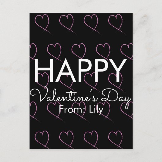 Valentinstag Scribble Hearts Pink Black Postkarte (Vorderseite)