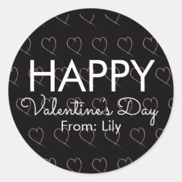 Valentinstag Scribble Hearts Pink Black Runder Aufkleber