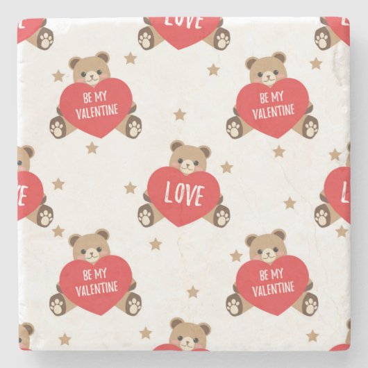 Valentinstag sei mein Valentinherz und Teddybär Steinuntersetzer (Vorderseite)